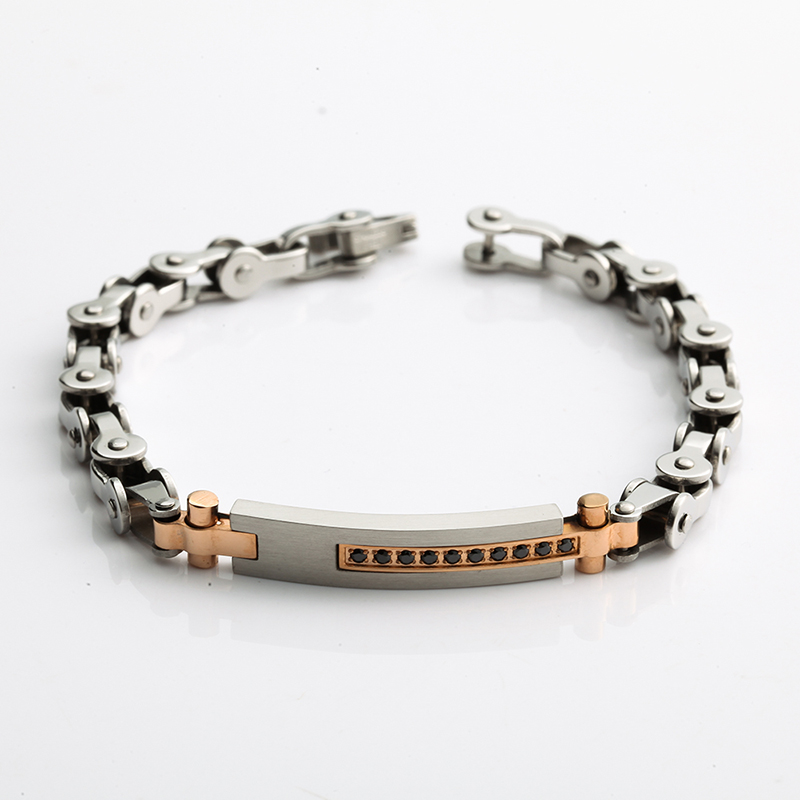Bracelet en acier inoxydable plaqué or rose 18 carats à deux tons Bracelet de mode en pierre CNC CZ