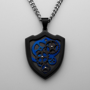 Pendentif en acier inoxydable engrenage collier noir et bleu bicolore bijoux pendentif homme créatif